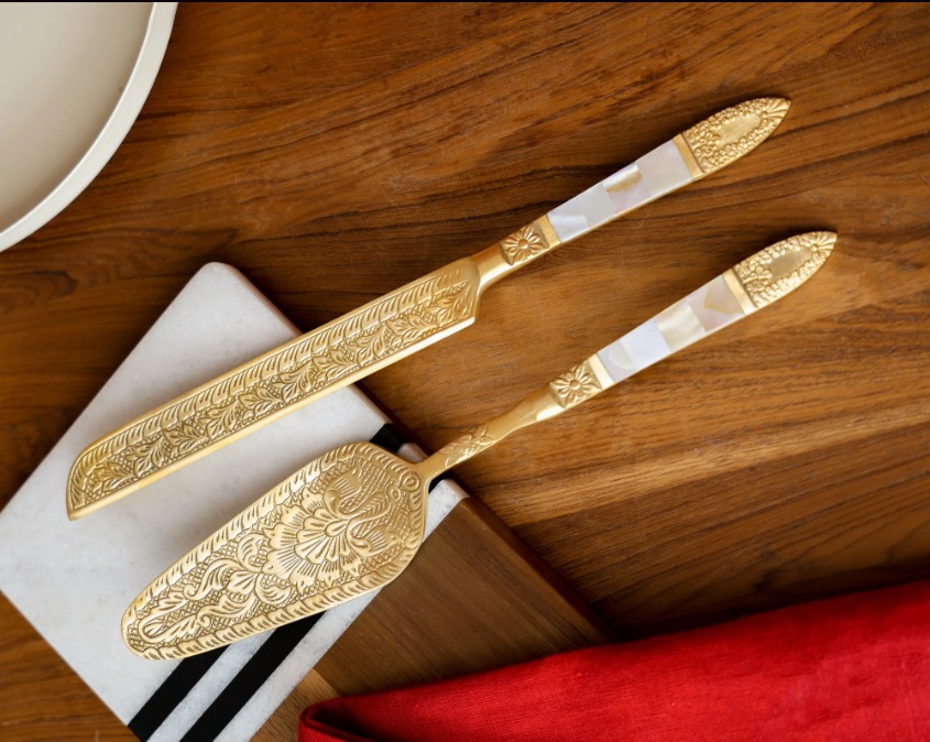 Premium Lead-Free Brass Cake Knife & Server Set