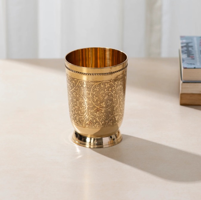 Pure Brass Engraved Glass Set