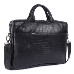 Executive Croc-Embossed Leather Laptop Bag