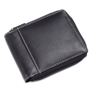Classic Zip Edge Black Leather Wallet