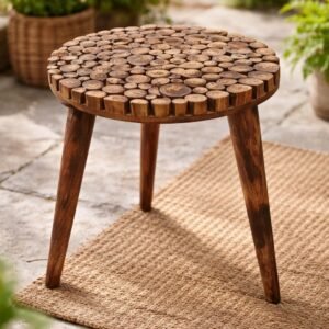 Wooden Side Table, End Table for Bedroom Living Room Nightstand, Plant Pot Stand, Coffee Table for Home Decor, Bedside Stool for Kids Furniture, Foldable/Detachable Round Stool
