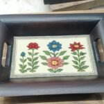 Premium Handcrafted Wooden Serving Tray with Artistic Inlay Design