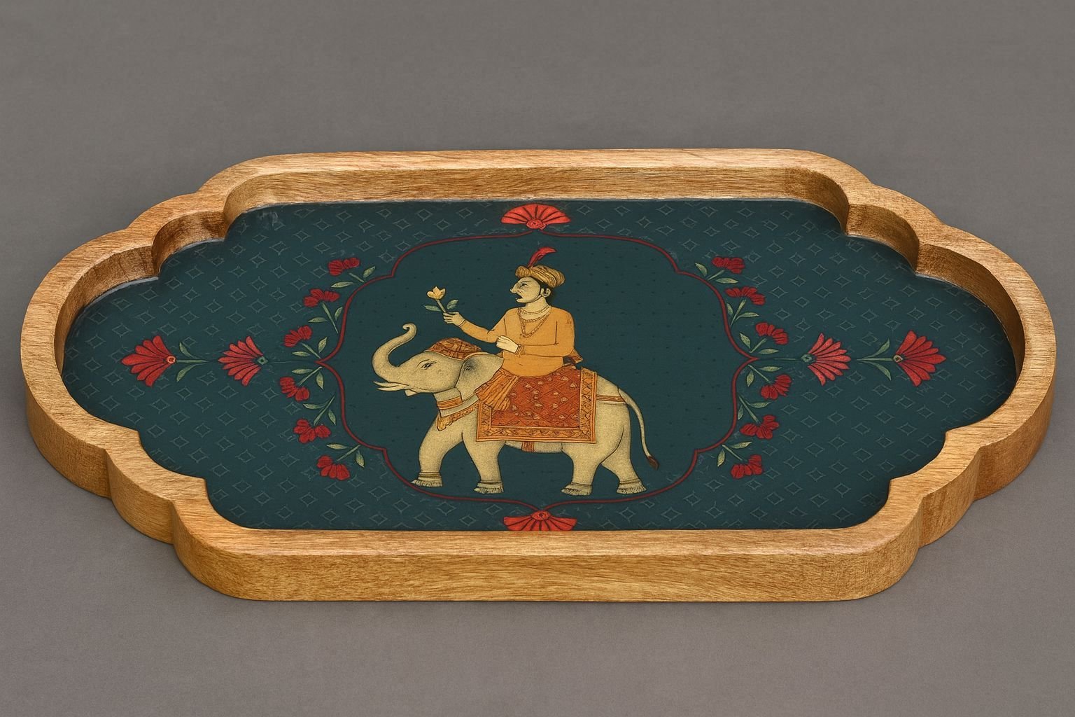 Premium Handcrafted Wooden Serving Tray with Artistic Inlay Design