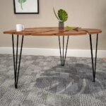 Leaf Design Wooden Coffee Table with Metal Hairpin Legs