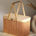 Handwoven Bamboo Picnic Storage Basket with Lid & Handle