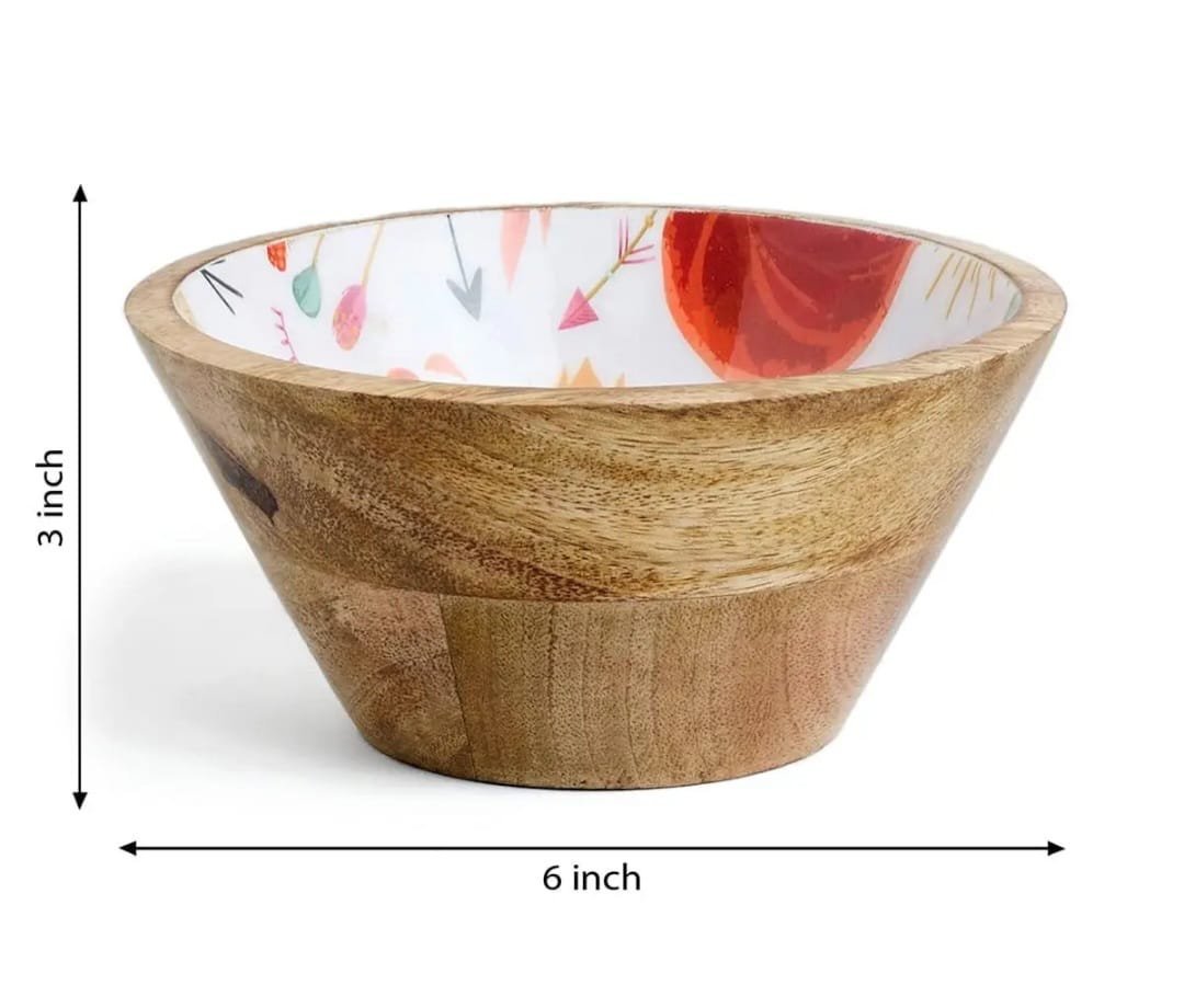 Handcrafted Wooden Serving Bowl with Printed Interior – Export Quality
