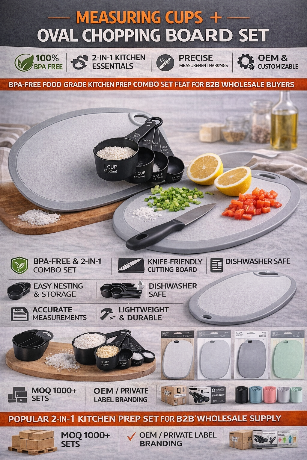Measuring Cups + Oval Chopping Board Set
