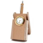 Premium Wooden Desk Organizer with Table Clock