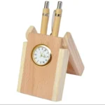 Premium Wooden Desk Organizer with Table Clock