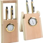 Premium Wooden Desk Organizer with Table Clock