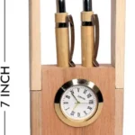 Premium Wooden Desk Organizer with Table Clock