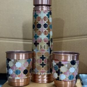 Premium Pure Copper Water Bottle Set with 2 Glasses
