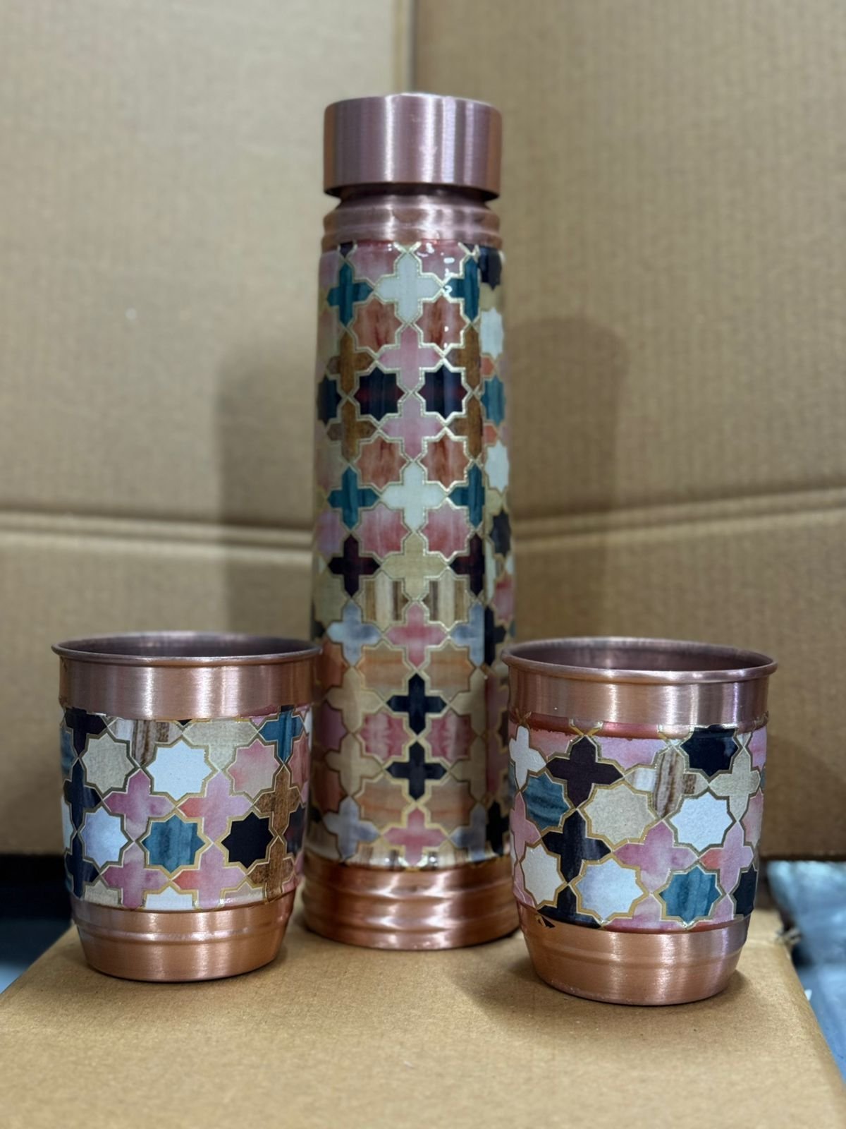 Premium Pure Copper Water Bottle Set with 2 Glasses