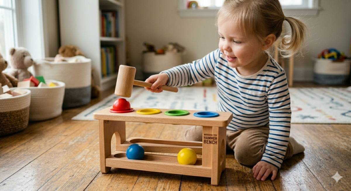 Wooden Hammer Ball Bench Toy