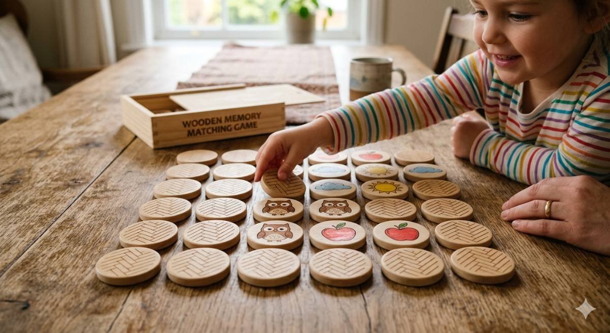 Wooden Memory Matching Tiles Game