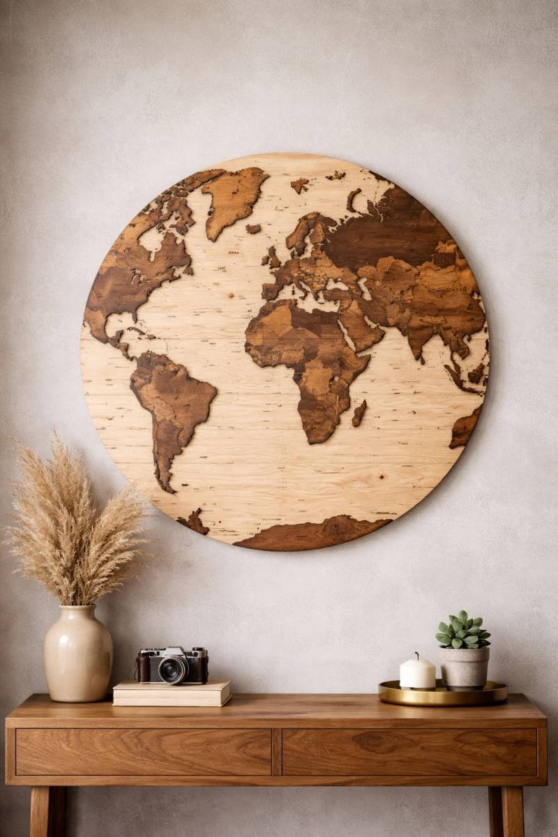 Wooden World Map Wall Decor