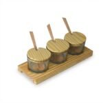 3-Piece Glass Spice Jar Set with Wooden Lids, Spoons & Tray