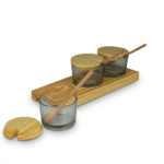 3-Piece Glass Spice Jar Set with Wooden Lids, Spoons & Tray