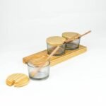 3-Piece Glass Spice Jar Set with Wooden Lids, Spoons & Tray