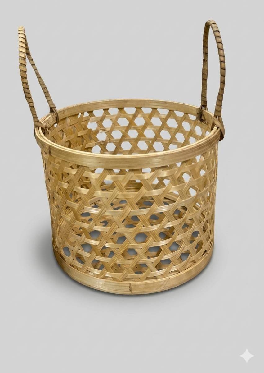 Bamboo Carry Basket (Round with Handle)