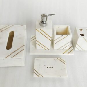 Contemporary Marble Bath Set with Gold Line Design