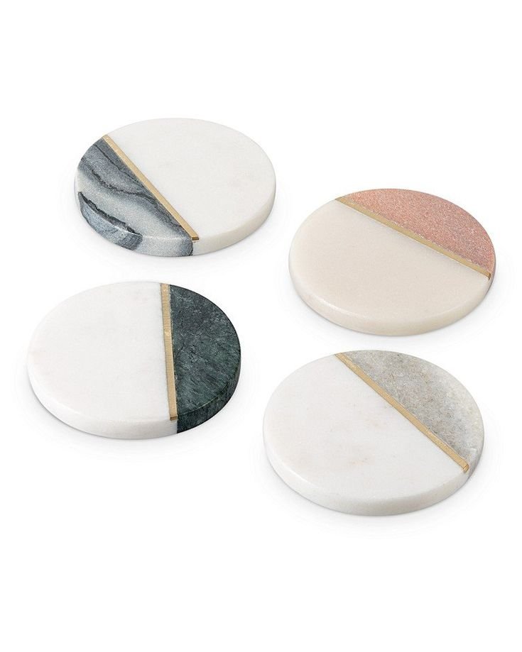 Contemporary Marble Coaster Collection with Brass Accent