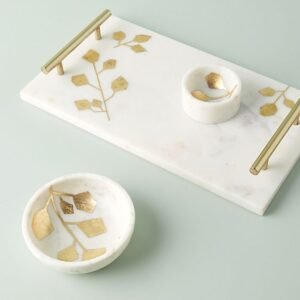 Decorative Marble Serving Tray with Brass Handles