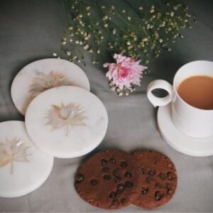 Floral Marble Coaster Collection with Mother-of-Pearl Inlay