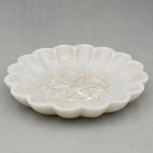 Floral Marble Coaster Set with Brass Inlay