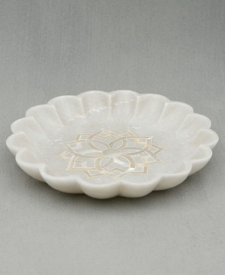 Floral Marble Coaster Set with Brass Inlay