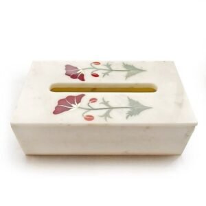 Luxury Marble Tissue Box with Floral Inlay