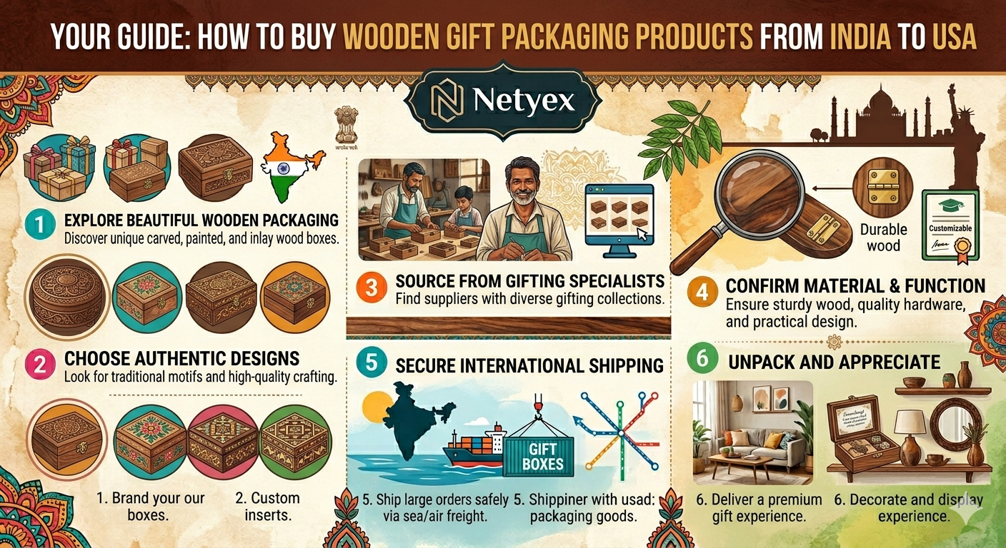 How to Buy Wooden Gift Packaging Products from India to USA
