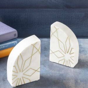 Marble Bookends with Geometric Brass Inlay