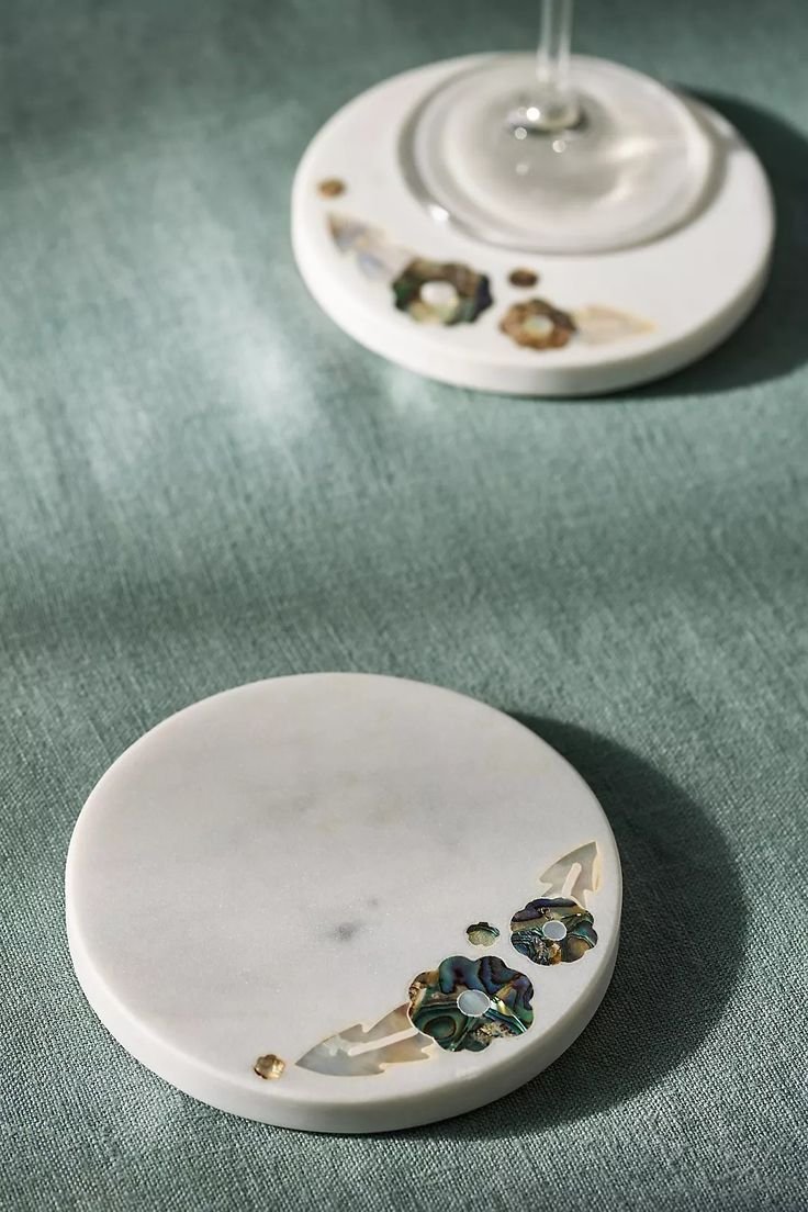 Marble Coasters with Shell Floral Inlay