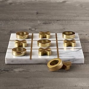 Marble Tic-Tac-Toe Game with Brass Pieces