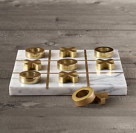 Marble Tic-Tac-Toe Game with Brass Pieces