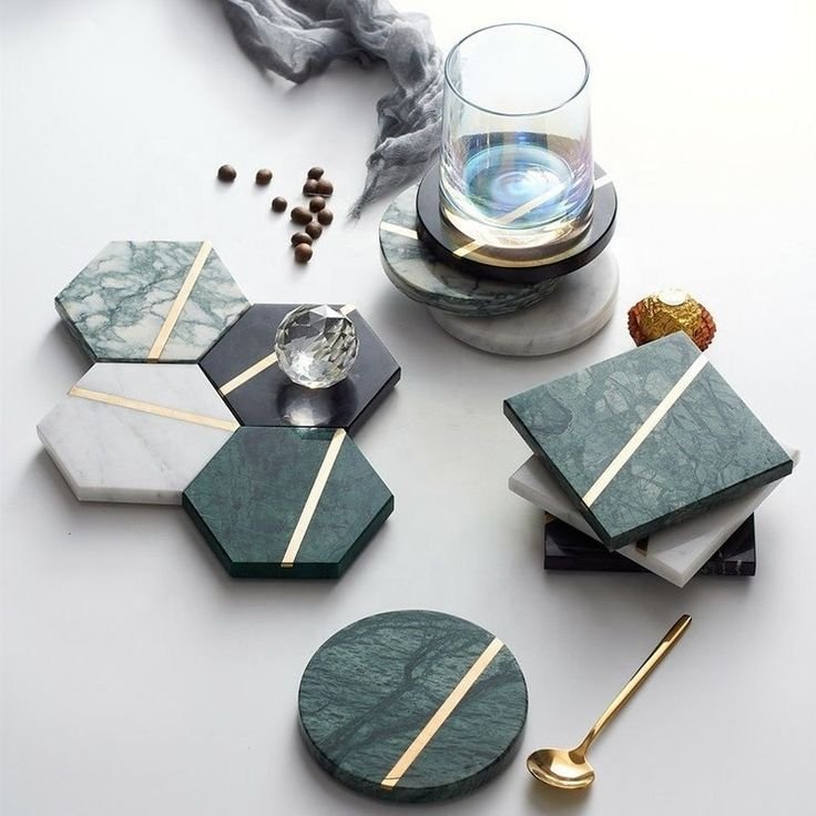 Multi-Stone Hexagonal Marble Coaster Collection
