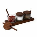 Premium Handcrafted Wooden Spice Jar Set with Tray | Glass Condiment Jars for Dining Table & Kitchen