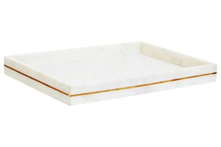 Rectangular Marble Vanity Tray with Brass Border