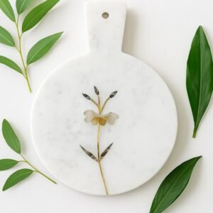 Round Marble Cutting & Serving Board with Floral Inlay