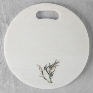 Round Marble Serving Board with Stone Inlay
