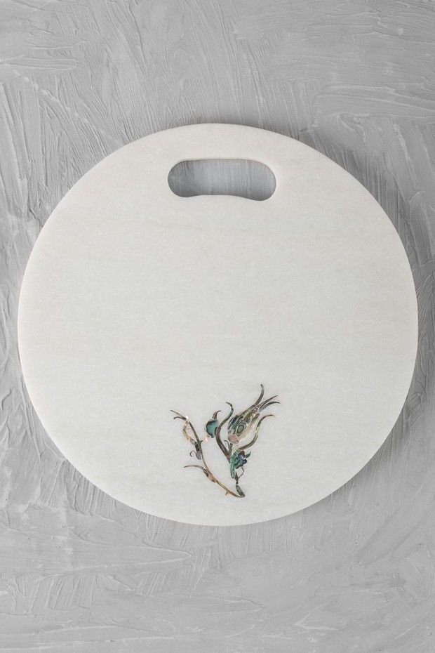 Round Marble Serving Board with Stone Inlay