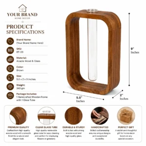 Acacia Wood & Glass Test Tube Vase