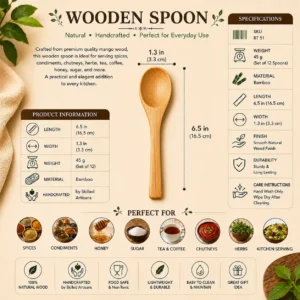 Bamboo Wooden Spoon for Spices, Honey & Condiments