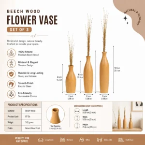 Beech Wood Flower Vase Set of 3