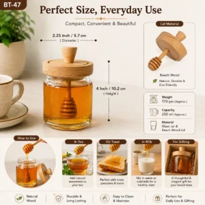 Glass Honey Jar with Wooden Dipper Lid