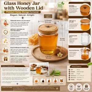 Glass Honey Jar with Wooden Lid