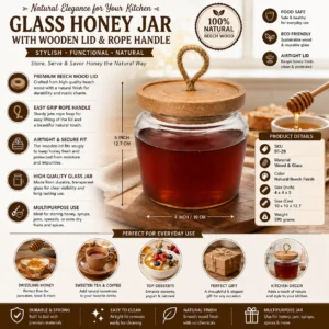 Glass Honey Jar with Wooden Lid & Rope Handle