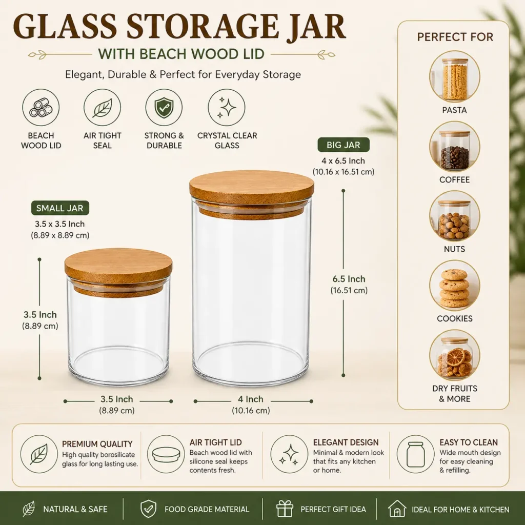 Glass Storage Jar with Beach Wood Lid
