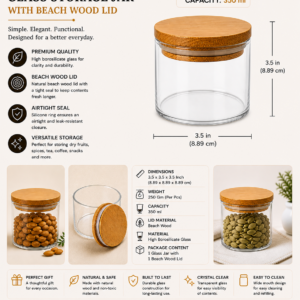 Glass Storage Jar with Beach Wood Lid – 350 ml